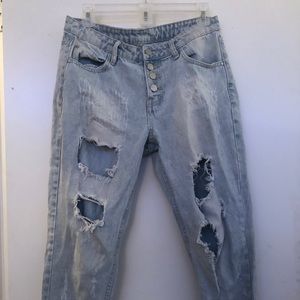High rise light wash ripped jeans